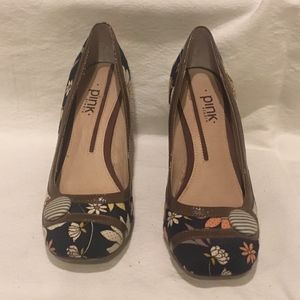 Pink Studio Navy Flower Heels, lightly used